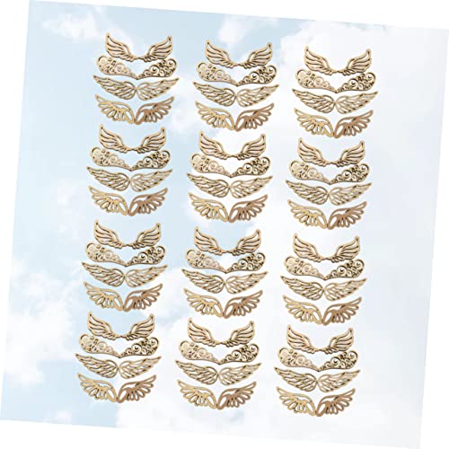 Christmas Wood Angel Wings 80pcs Mini Chips Gift Stuff Wooden Angel Wings Cutouts Angel Crafts Unfinished Round Blank Wood Bamboo CD Paper Cut Amosfun