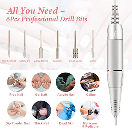 Electric Nail Drill, DELIFO Portable Nail Drill Professional 35000 RPM Nail File Machine Rechargeable Pedicure Acrylic Nails Polishing Tools with DELIFO