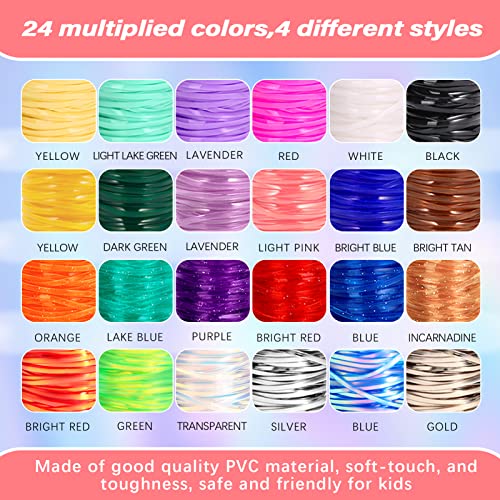 PP OPOUNT Glitter/Laser/Glow/Normal Lanyard String for Crafts, 24 Rolls Plastic Lacing String, Gimp Bracelet Making Kit for DIY Bracelets, Key PP OPOUNT