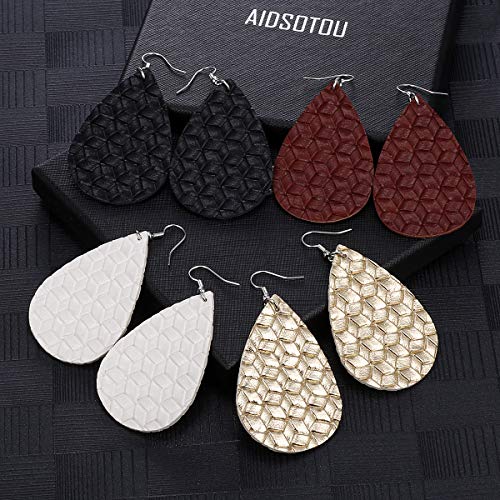 AIDSOTOU 24 Pairs Teardrop Faux Leather Earrings Set for Teens Girls Women Black and Red Animal Floral Print Leopard Print Lightweight Leather Dangle - WoodArtSupply