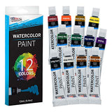 U.S. Art Supply 12ml Premium Vivid Watercolor Artist Aluminum Tube Paint Set (12-Colors) U.S. Art Supply
