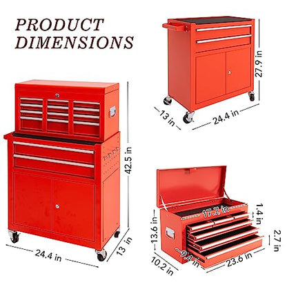 WAYTRIM 8-Drawer Rolling Tool Chest, Tool Storage Cabinet, Detachable Organizer Combo, Side Hooks & Drawer Liners, w/Wheels Lock & Key, Tool Storage - WoodArtSupply