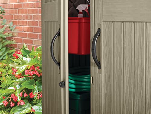 Rubbermaid Outdoor Small Vertical Resin Storage Shed, 5x2 Feet, Brown, Weather Resistant Utility Shed with Lock for Storage for Lawn Rubbermaid