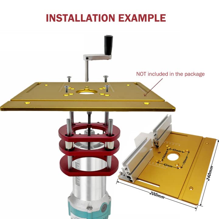 Router Lift, Aluminum Alloy Router Lift System with Stainless Steel Rod, 4 Jaw Clamping, Router Lift Base for 64 to 66mm Diameter Motors Jectse