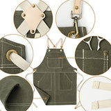 Jeanerlor - 16oz Water-Resistant Work Hairdresser Canvas Aprons for Women Painting Garden Tool Apron with Pockets（Olive Green） Adjustable S to M Jeanerlor