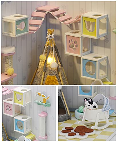 Kisoy Dollhouse Miniature with Furniture Kit, DIY 3D Wooden DIY House Kit A Corner of a Small Apartment Style with Dust Cover & LED,Handmade Tiny Kisoy