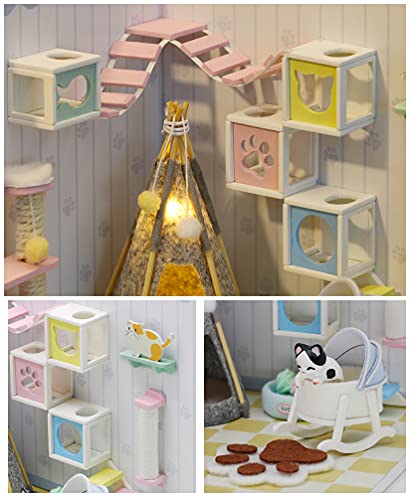 Kisoy Dollhouse Miniature with Furniture Kit, DIY 3D Wooden DIY House Kit A Corner of a Small Apartment Style with Dust Cover & LED,Handmade Tiny
