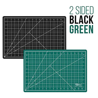 US Art Supply 12" x 18" Green/Black Professional Self Healing 5-Ply Double Sided Durable Non-Slip Cutting Mat Great for Scrapbooking, Quilting,