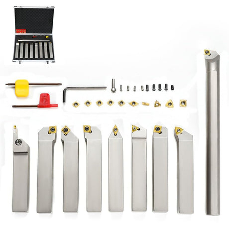 OSCARBIDE 1”Shank Nickel Plated Indexable Carbide Lathe Turning Tool Holder and Boring Bar 9 Pieces/Set,CNC Heavy-Duty indexable Insert Holders for OSCARBIDE