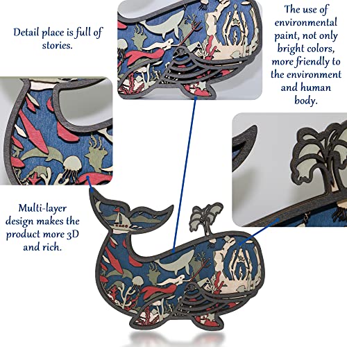 3D Wooden Whale Decor - Rustic Ocean Animal Craft for Home and Office CmayAlgc