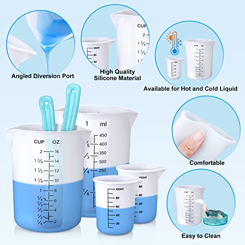 LET'S RESIN Silicone Measuring Cups, 450ml Accurate 2 Scales & 100ml Durable Measuring Cups, Epoxy Mixing Cup,Silicone Stirring Sticks, Easy Clean LET'S RESIN