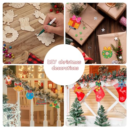 60pcs DIY Wooden Christmas Ornaments, Unfinished Wood Xmas Decorations Paintable Christmas Tree Ornaments for Christmas DIY Crafts PEUTIER