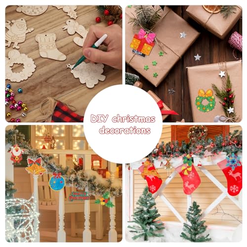  DIYASY Christmas Wood Ornaments for Crafts,60 Pcs DIY  Unfinished Wood Cutouts Kit for Kids and Adults Christmas Trees Hanging  Decoration