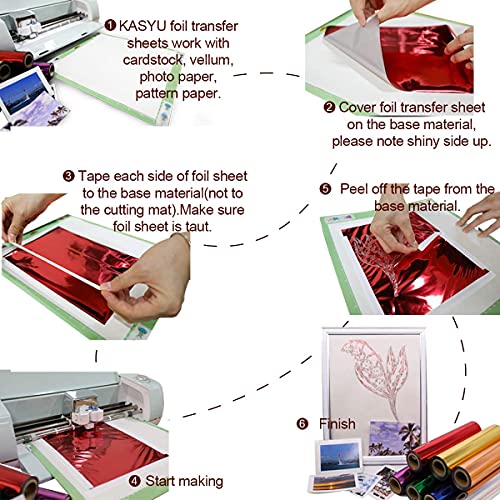 KASYU Transfer Foil Paper Bundle for Cricut Foil Transfer Kit/Spellbinders/Foil Quill/Heat Foil Pen,5inx9.84ft Heat Transfer Foil Roll,7 Assorted