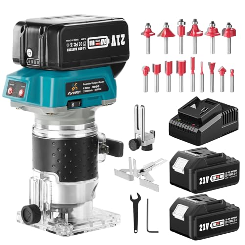 Avhrit Cordless Compact Wood Router, 21V Wood Router Tool With 2PCS 4.0Ah Batteries, Brushless Portable Handheld Palm Routers for Woodworking, Wood Avhrit