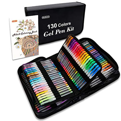Shuttle Art Gel Pens, 130 Colors Gel Pen with 1 Coloring Book in Travel Case for Adults Coloring Books Drawing Crafts Scrapbooking Journaling Shuttle Art