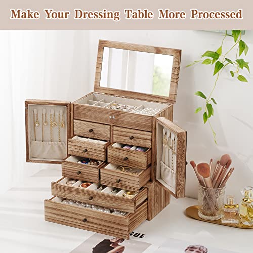 Jewelry Box for Women Wooden Jewelry Boxes & Organizers 5-Layer Rustic Latest Large Jewelry Organizer Box 2023 with Mirror & 8 Drawers for Rings - WoodArtSupply