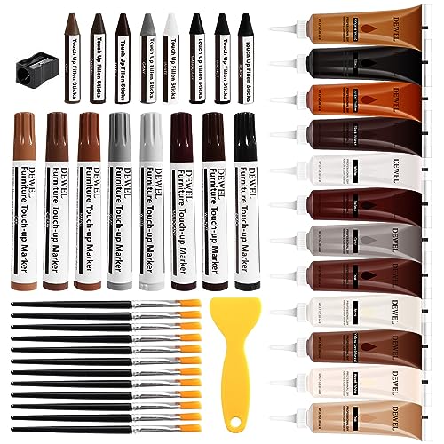 DEWEL Wood Filler, Wax Pen, Wood Floor Scratch Remover, Wood Repair kit, Wood Markers, Touch up Paint pens for Walls，Furniture pens for Scratches, DEWEL