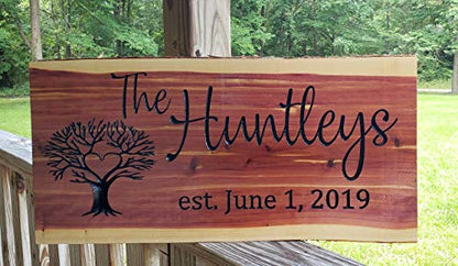 Personalized Custom wood Family Name Sign, Handmade CARVED Cedar Sign, Last name Wedding Gift rustic Established house warming personalized sign