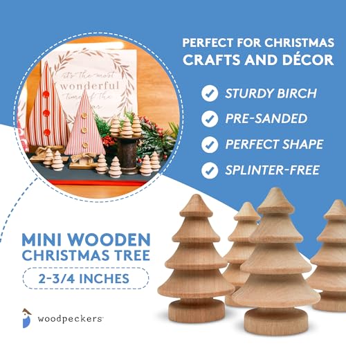 Mini Wooden Christmas Tree 2-3/4 inch, Pack of 10 Unfinished Wood Miniature Trees for Christmas Crafts, Peg People, Nature Table, and Small World Woodpeckers