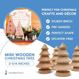 Mini Wooden Christmas Tree 2-3/4 inch, Pack of 10 Unfinished Wood Miniature Trees for Christmas Crafts, Peg People, Nature Table, and Small World Woodpeckers