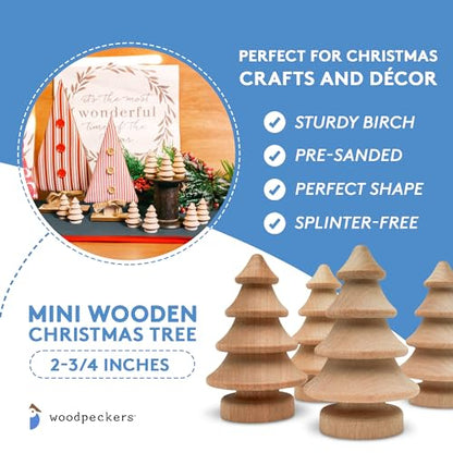 Mini Wooden Christmas Tree 2-3/4 inch, Pack of 10 Unfinished Wood Miniature Trees for Christmas Crafts, Peg People, Nature Table, and Small World