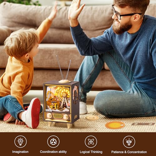 ROBOTIME Wooden Music Box 3D Puzzles for Adults DIY Model Kits to Build Book Nook Hobby Personalized Crafts Gift Home Decoration (Sunset Carnival) ROBOTIME
