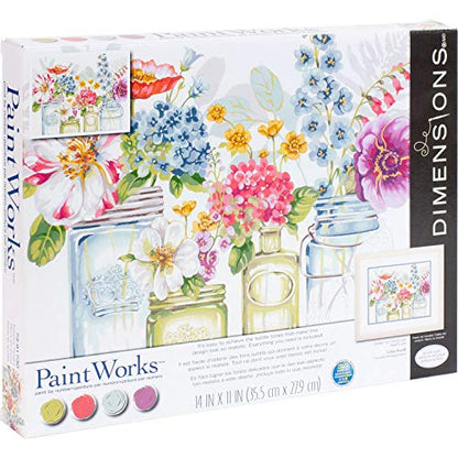 Dimensions , Rainbow Flowers, PaintWorks Paint by Numbers Kit for Adults and Kids, 14'' x 11' - WoodArtSupply