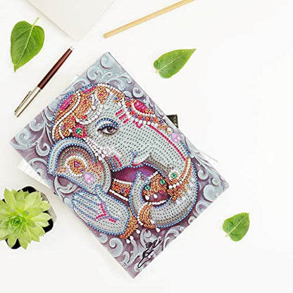 5D Diamond Painting Notebook Kits Animal Elephant Cover Leather DIY Special Shaped Journal Sketchbook Cross Stitch Diamond Art Hardcover Dairy Book