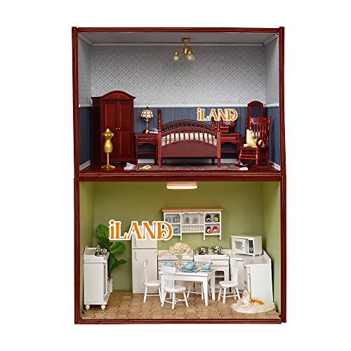 iLAND Dollhouse Display Box, Unfinished Wood Shadow Box, Quick-Build Display Case with Transparent Front 15.7“ x 11” x 11“ Suitable for Lego & 1/12 iland