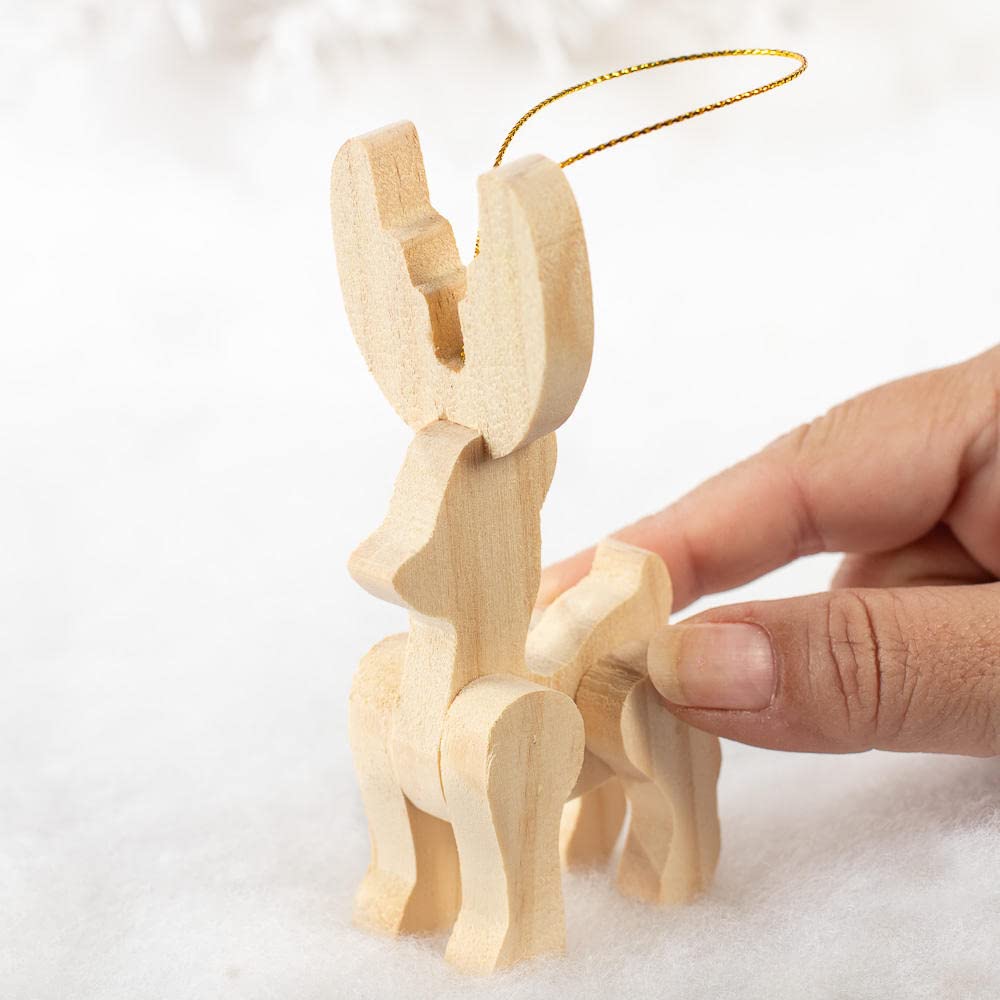 Unfinished Wood Reindeer Ornaments - Pack of 4 Wooden Deer for Holiday Decorations and Christmas Displays Ready for DIY Craft Projects from Factory Factory Direct Craft