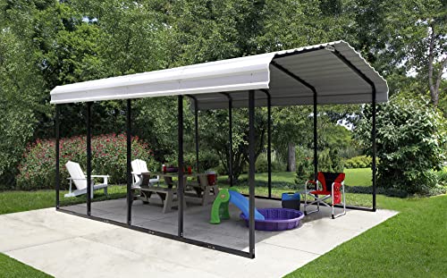 Arrow Carports Galvanized Steel Carport, Full-Size Metal Carport Kit, 12' x 20' x 9', Eggshell Arrow