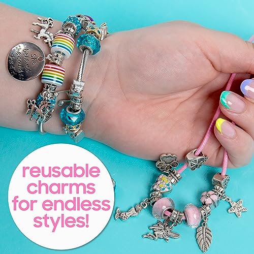 Horizon Group USA Charm Jewelry Set, Charm Bracelet Making Kit, Jewelry Making Supplies, Glass Beads, Unicorn/Mermaid Crafts Gifts Set for Girls Horizon Group USA