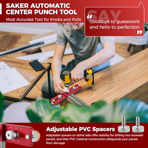 Saker Cabinet Hardware Doweling Jig,Adjustable Cabinet Template Tool for Knobs,Handles and Pulls,Self Centering Punch Locator Precise Woodworking Saker
