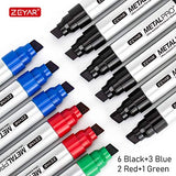 ZEYAR Permanent Markers, JUMBO Size, Aluminum Barrel, Set of 12, Premium Waterproof & Smear Proof Markers, Quick Drying (12 Pcs) ZEYAR