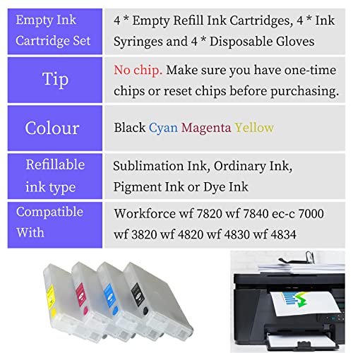 802XL 802 T802 Sublimation Ink Cartridges No Chip 812 812XL T812XL Replacement Refillable Ink Cartridges Without Chip & Ink for WF-7820 WF-7830 Gooyule