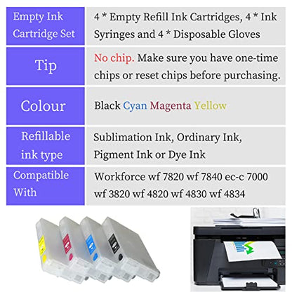 802XL 802 T802 Sublimation Ink Cartridges No Chip 812 812XL T812XL Replacement Refillable Ink Cartridges Without Chip & Ink for WF-7820 WF-7830 - WoodArtSupply