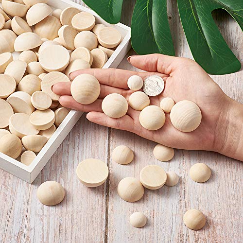 120pcs Half Round Wooden Balls Unfinished Wood Cabochons Split Wood Balls for DIY Decoration Craft Paint Ornaments (Burlywood, 14.5-29.5mm) - WoodArtSupply