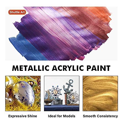 Shuttle Art Acrylic Paint Bundle, Set for 36 Colors Acrylic Paint in Bottles (60ml/2oz) + 20 Colors Metallic Acrylic Paint (60ml/2oz) - WoodArtSupply