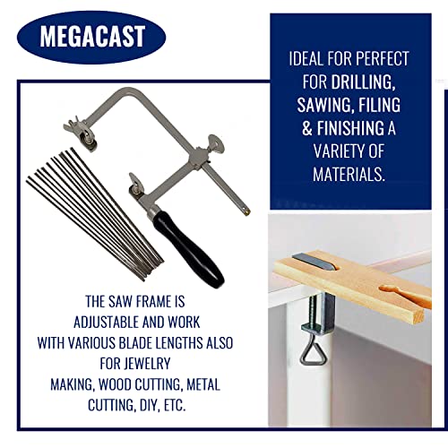 Megacast 3 in 1 Professional Jeweler's Saw Set Saw Frame 144 Blades Wooden Pin Clamp Wood Metal - WoodArtSupply