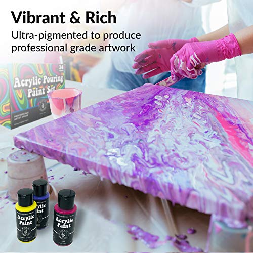 Paint Pouring Acrylic Paint Kit Ready to Pour Art and Liquid High Flow Painting Supplies Bulk 24 Color Craft Set with Metallics Fluid Acrylic Medium - WoodArtSupply