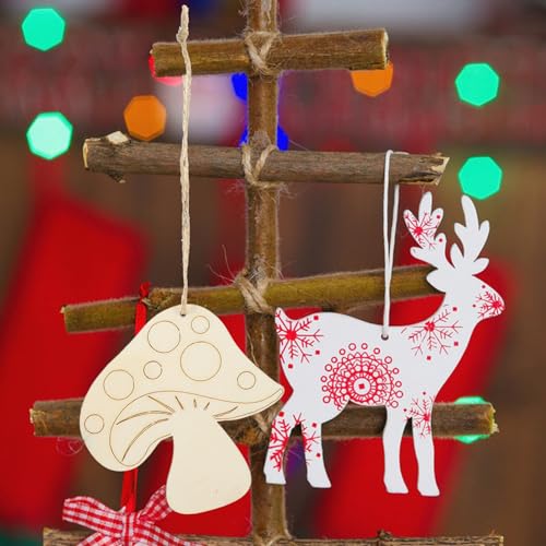 KALLORY 30 Pcs Unfinished Wood Crafts Butterfly Wood Slices Flower Wooden Cutouts with Holes Wooden Spring Ornaments to Paint DIY Blank Unfinished KALLORY