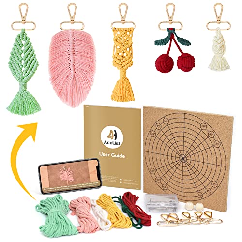 AceList DIY Macrame Kits for Adults Beginners, 5 Pcs Macrame Keychain Kit with Macrame Board and Pins, Cotton Macrame Cord Macrame Supplies, DIY - WoodArtSupply