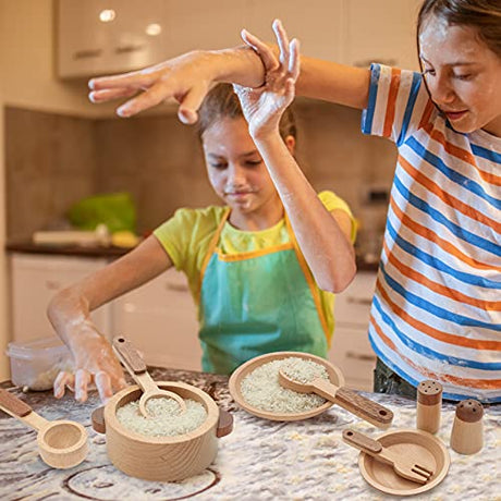 WHOHOLL Wooden Toys Play Kitchen Accessories, Montessori Toys for 1 2 3 4 5 + Years Old Toddlers, Toy Kitchen Play Dishes & Play Food Playset, WHOHOLL