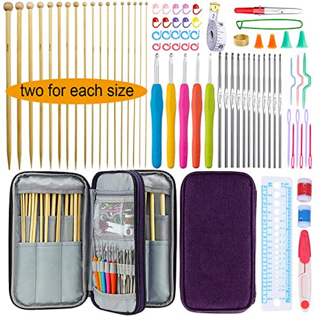 Mdoker 95pcs Knitting Needles Kit&Crochet Hooks Set 36 Straight Bamboo Knitting Needle 12 Small Size Lace Crochet Hook 5 Ergonomic Crochet Needles Mdoker
