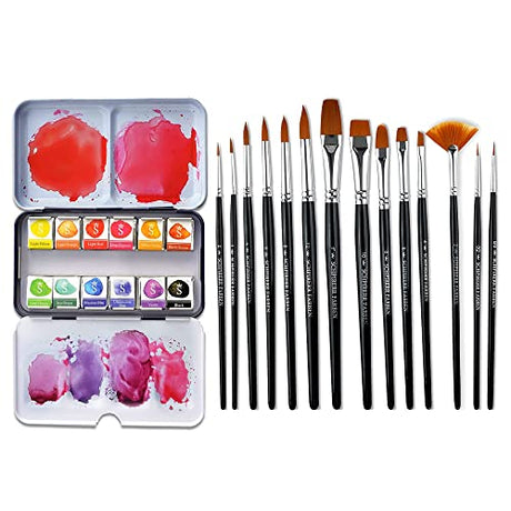Get a Bundle of SCHPIRERR FARBEN with 12 Watercolor Paint Set and 14 Paint Brushes for a Reduced Price, Watercolor Kit and Watercolor Brushes for SCHPIRERR FARBEN