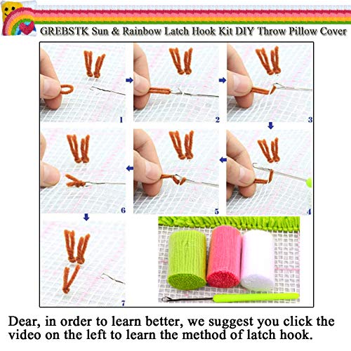 GREBSTK Latch Hook Kit DIY Throw Pillow Cover Sofa Cushion Cover Sun & Rainbow Pattern Paint Cross Stitch 16X16 inch GREBSTK