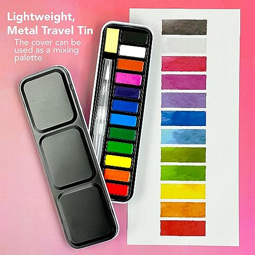 ArtSkills Travel Watercolor Kit, Watercolor Paint Set for Kids & Adults, Travel Palette with Water Brush ArtSkills