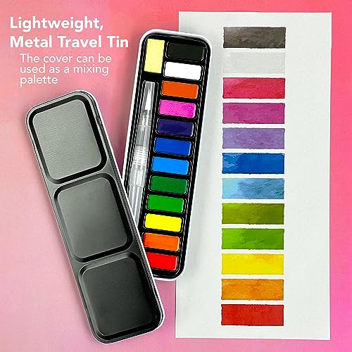 ArtSkills Travel Watercolor Kit, Watercolor Paint Set for Kids & Adults, Travel Palette with Water Brush - WoodArtSupply