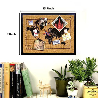 Black Cork Board Bulletin Board, 15.7"X 12" Cork Board, Oak Wood Finish Frame, Wall Mounted Cork Board for Office Home and School(Pins, Eye Bolts, - WoodArtSupply